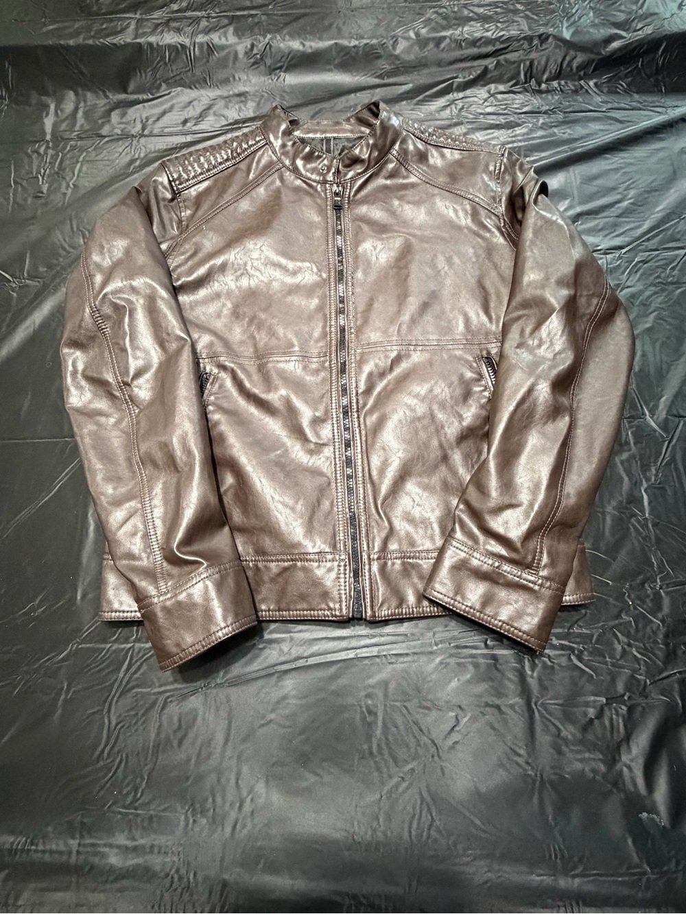 Express Men's Brown Faux Leather Moto Jacket Size Medium